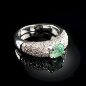 AN 18K WHITE GOLD, EMERALD, AN