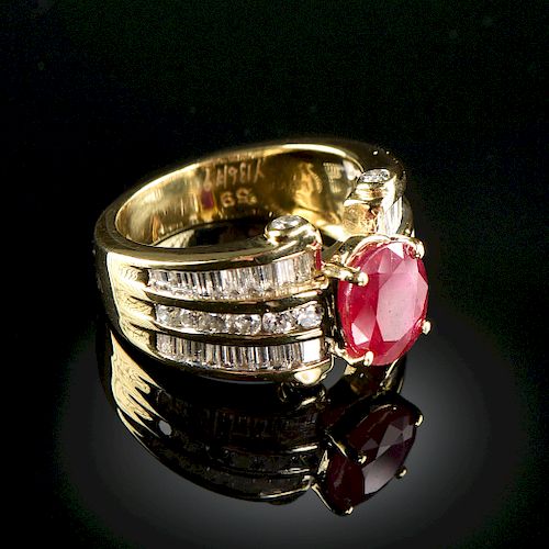 AN 18K YELLOW GOLD, RUBY, AND