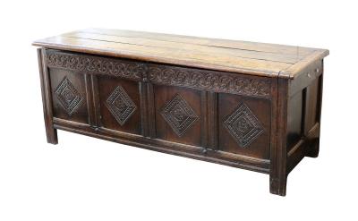 An 18th Century oak chest, the