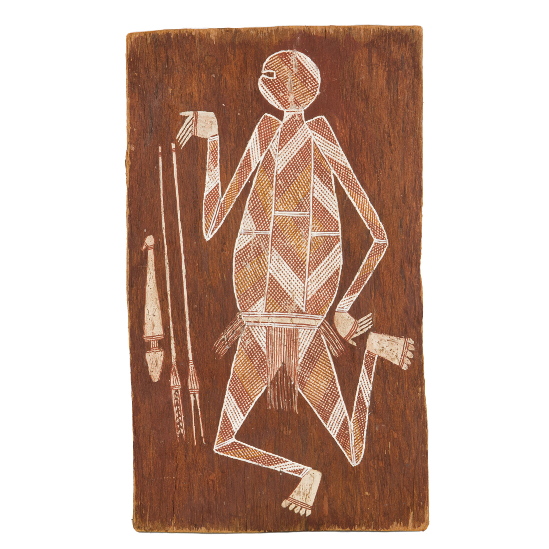 AN ABORIGINAL PAINTING ON BARK OF A