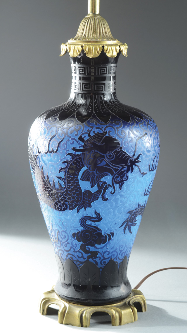 AN ACID-ETCHED ART GLASS TABLE