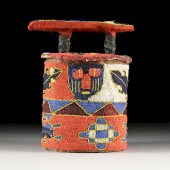 AN AFRICAN BEADED BOX WITH LID