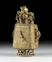 AN AFRICAN BRONZE KUDUO VESSEL
