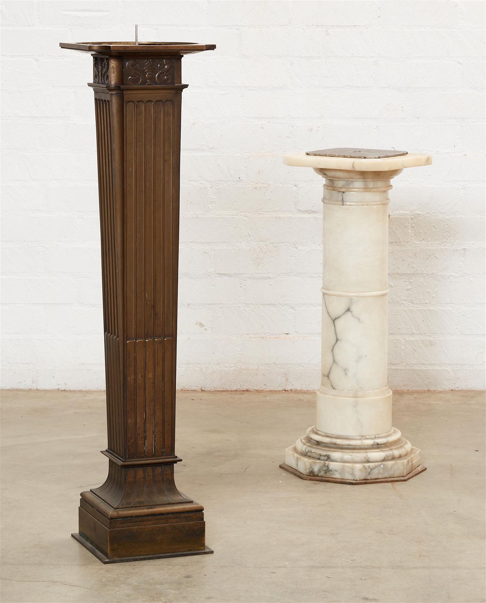 AN ALABASTER PEDESTAL AND A