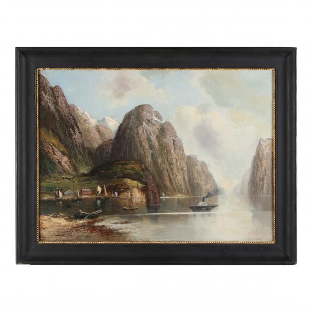 AN ALPINE LANDSCAPE WITH STEAMBOAT,