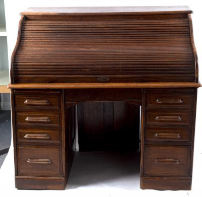 An American oak rolltop desk, the