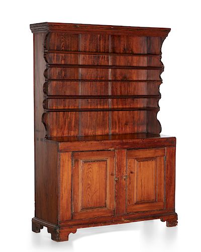 AN AMERICAN PINE STEPBACK CUPBOARD,