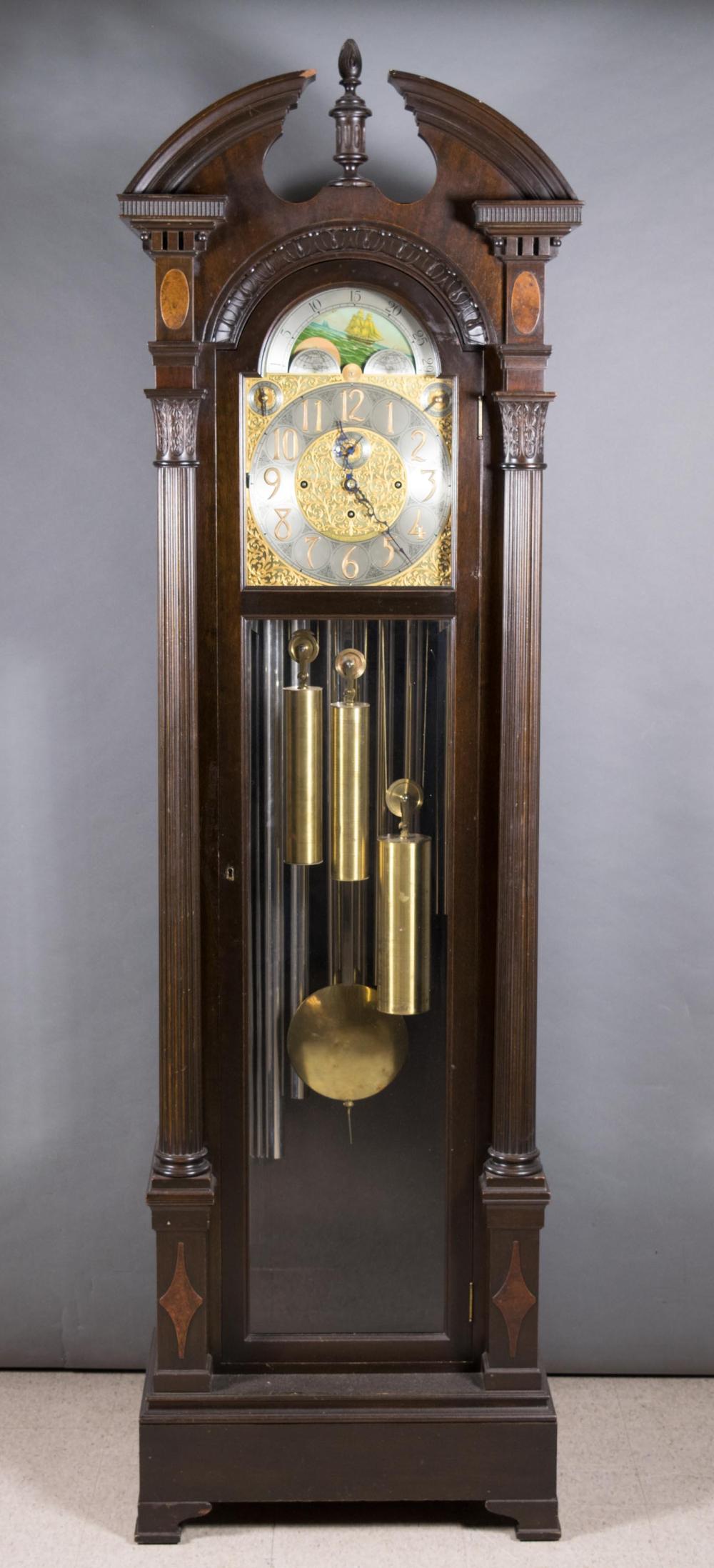 AN AMERICAN TALL CASE FLOOR CLOCKAN