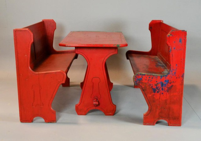 An American Trestle Table And Two