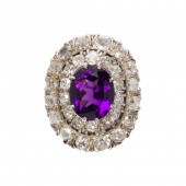 AN AMETHYST, DIAMOND AND PLATI