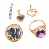 AN AMETHYST RING, TRIO OF PEND