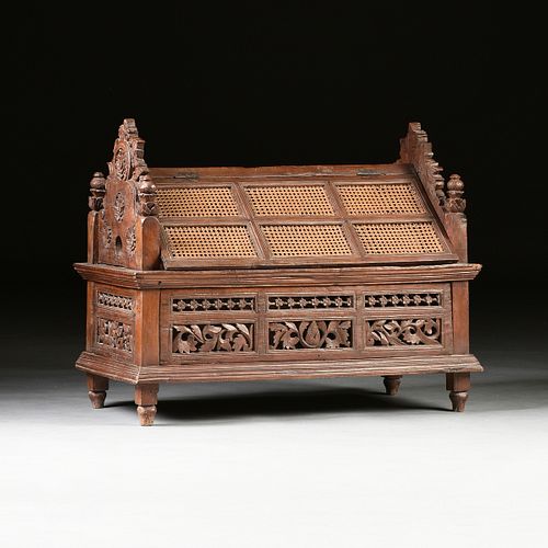 AN ANGLO INDIAN CANED AND CARVED