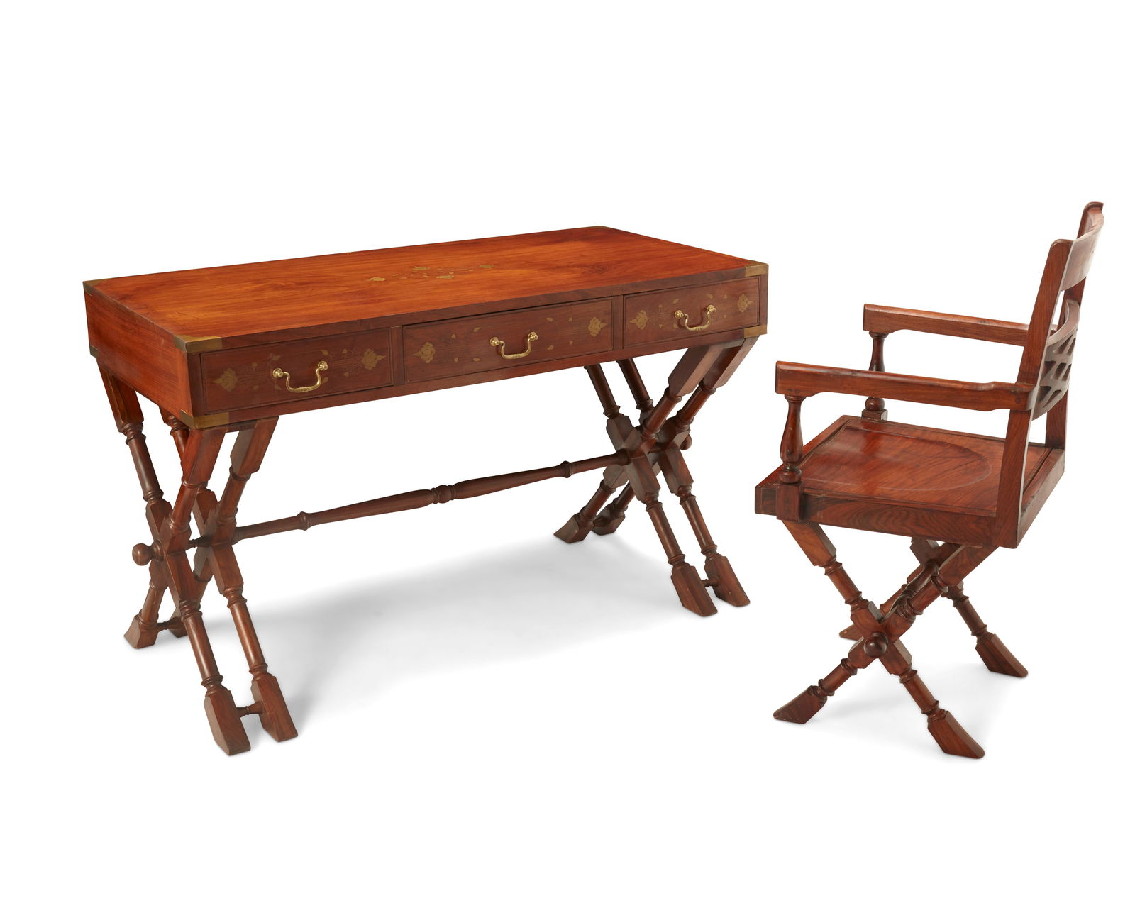 AN ANGLO-INDIAN MILITARY DESK AND