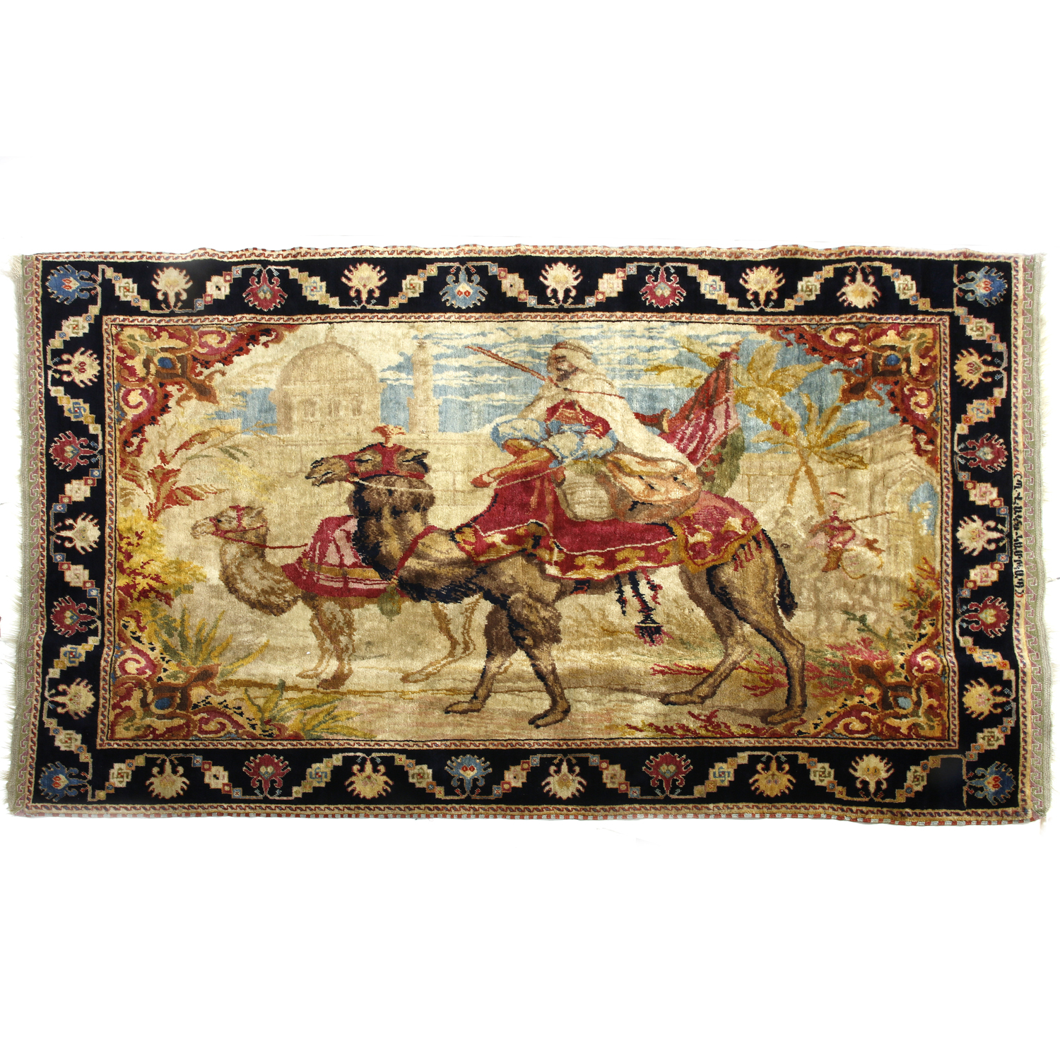 AN ANTIQUE ARMENIAN SCENIC CARPET