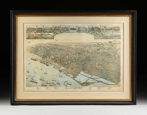 AN ANTIQUE BIRD'S EYE VIEW MAP,