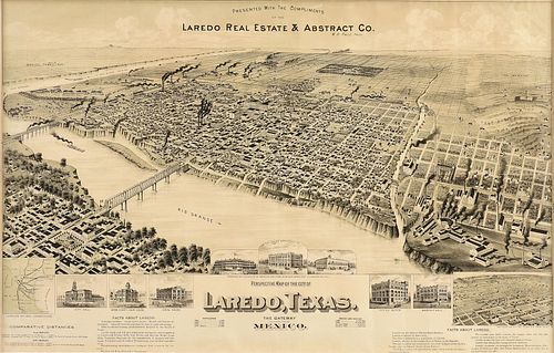 AN ANTIQUE BIRD'S EYE VIEW MAP,