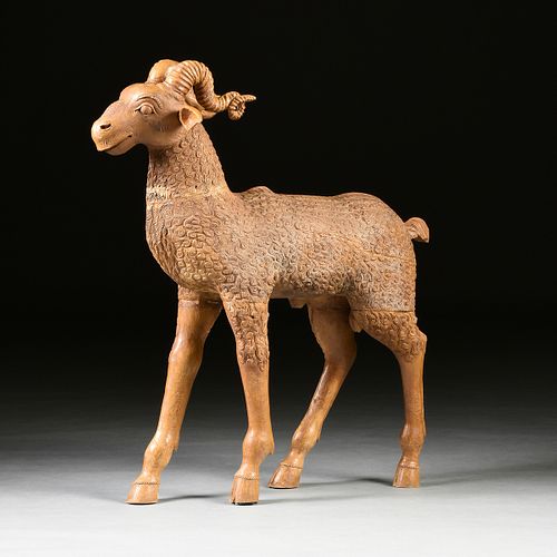 AN ANTIQUE CARVED WOOD GOAT