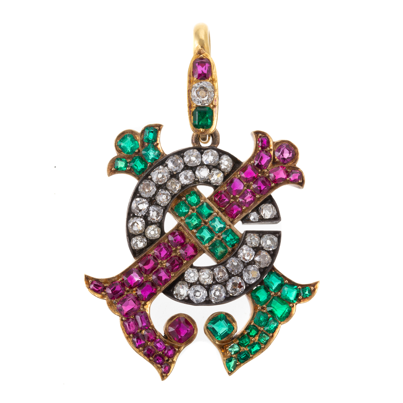 AN ANTIQUE DIAMOND, RUBY &