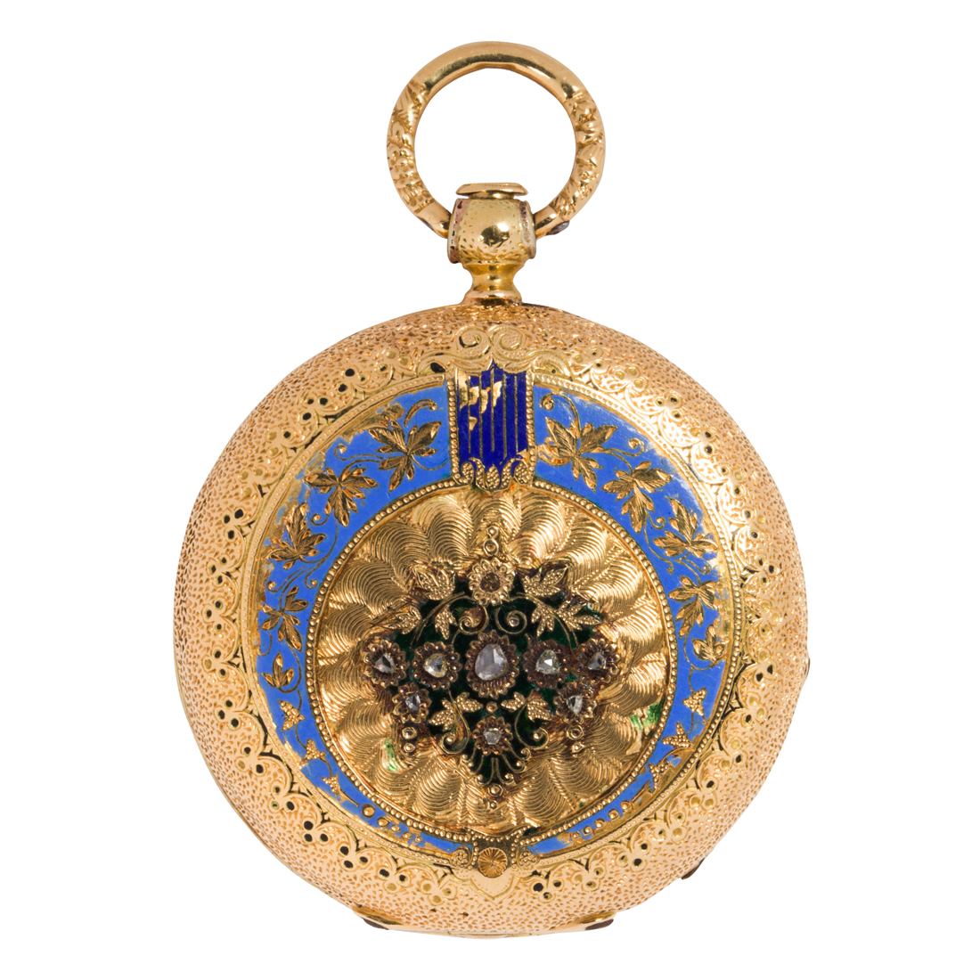 AN ANTIQUE ENAMEL, DIAMOND AND