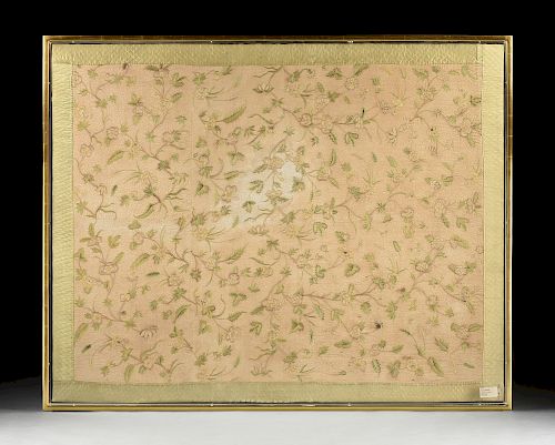AN ANTIQUE ENGLISH SILK EMBROIDERED