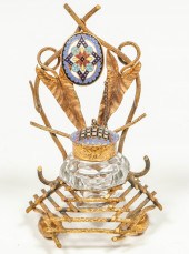 AN ANTIQUE GILDED BRASS AND CH