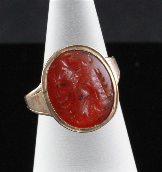 An antique gold and intaglio ring