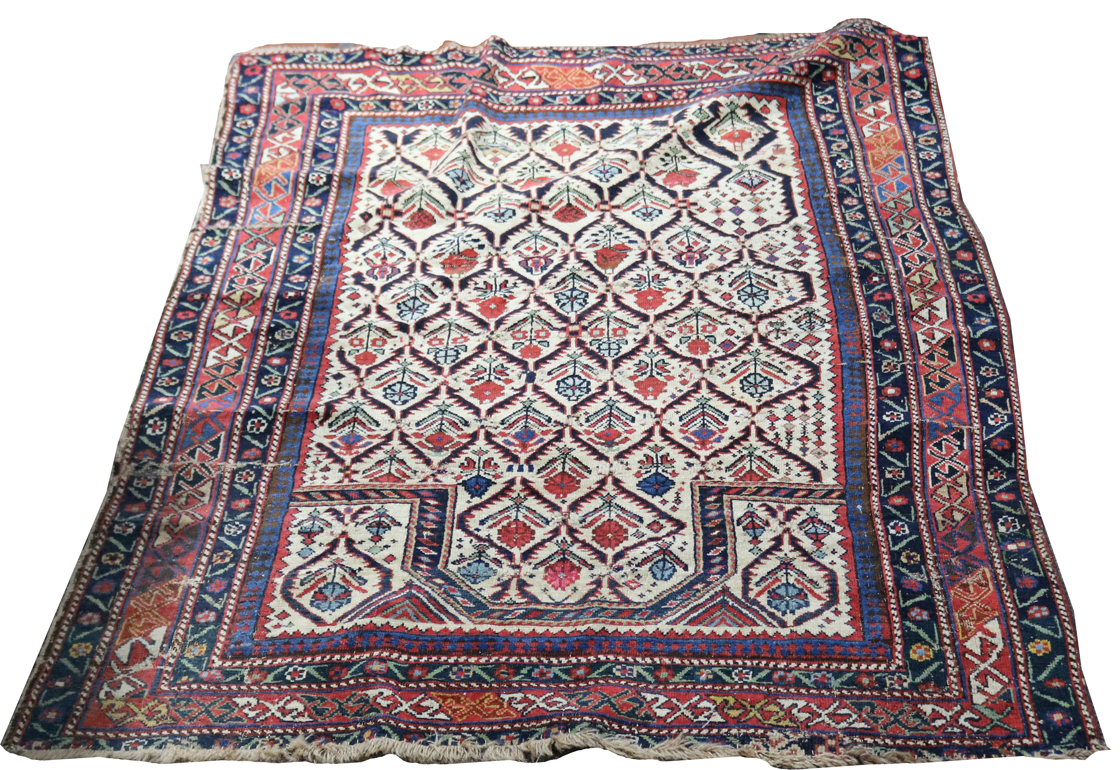 AN ANTIQUE KUBA PRAYER RUG, 3'6"