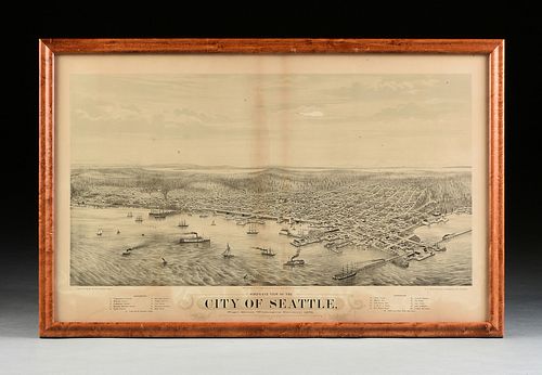 AN ANTIQUE MAP, "BIRD'S-EYE VIEW OF