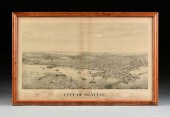 AN ANTIQUE MAP, "BIRD'S-EYE VI