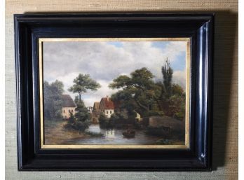 An antique oil on board depicting