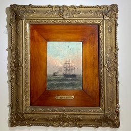 An antique oil on wood board