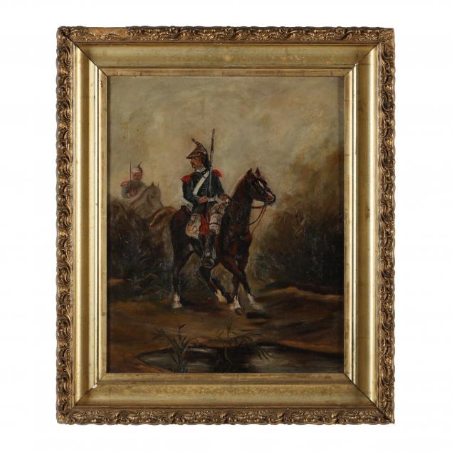 AN ANTIQUE PAINTING OF A CAVALRYMAN