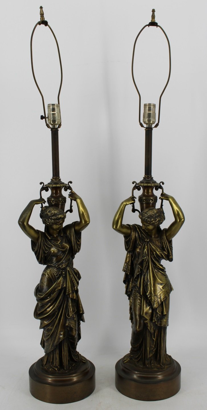 AN ANTIQUE PAIR OF BRONZE FIGURAL