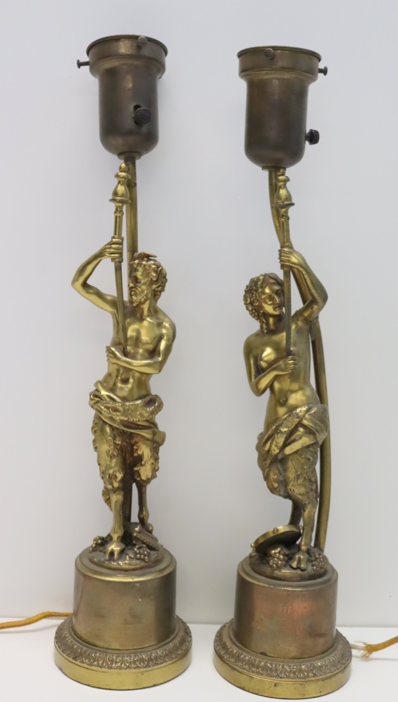 AN ANTIQUE PAIR OF BRONZE FIGURAL