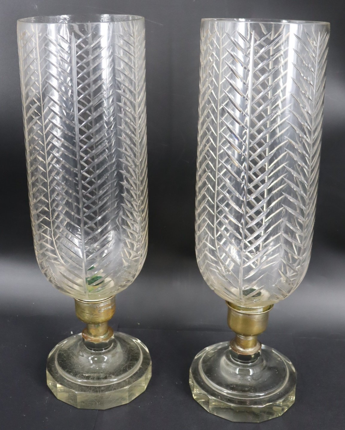 AN ANTIQUE PAIR OF CUT GLASS