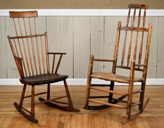 An antique wooden comb back rocker,