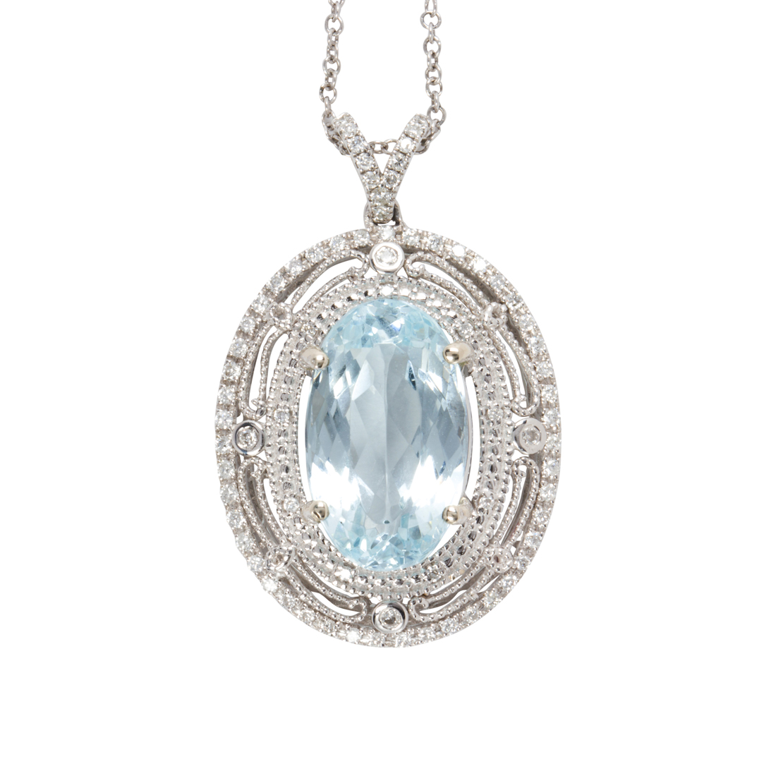 AN AQUAMARINE, DIAMOND AND 14K