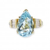 AN AQUAMARINE, DIAMOND AND EIG