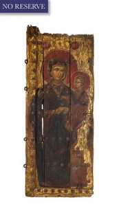 AN ARMENIAN PAINTED WOODEN DOO