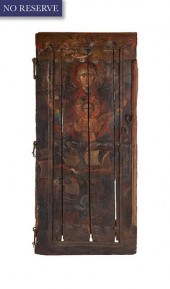 AN ARMENIAN PAINTED WOODEN DOO