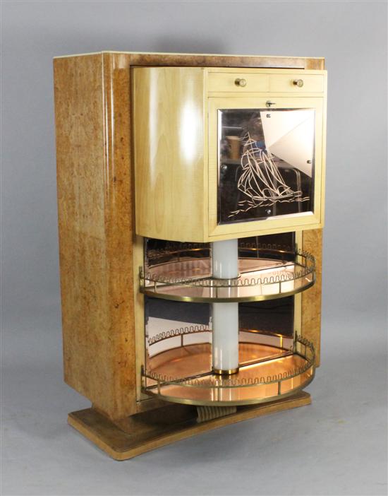An Art Deco birds eye maple