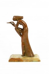 AN ART DECO BRONZE AND ONYX FI