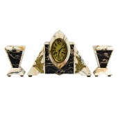 AN ART DECO CLOCK WITH GARNITU