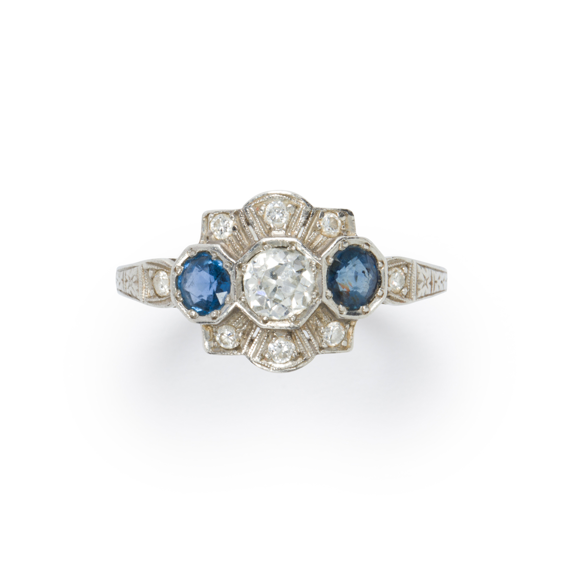 AN ART DECO DIAMOND, SAPPHIRE AND