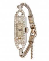 AN ART DECO DIAMOND WRISTWATCH