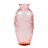AN ART DECO ENGRAVED PINK GLAS