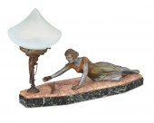 AN ART DECO FIGURAL SPELTER AN