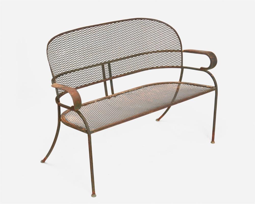 AN ART DECO IRON AND WIRE MESH