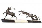 AN ART DECO METAL AND MARBLE H