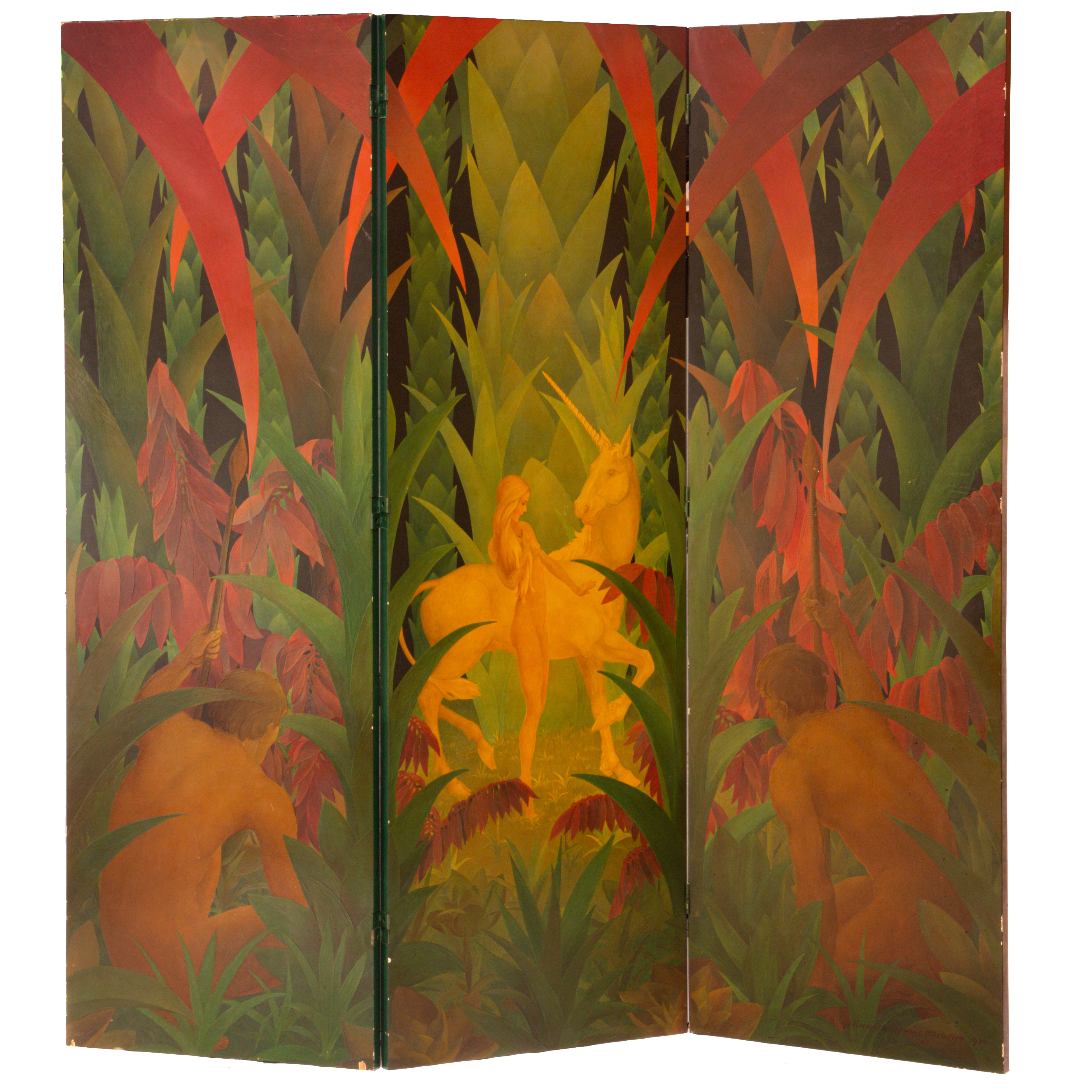 AN ART DECO POLYCHROME DECORATED